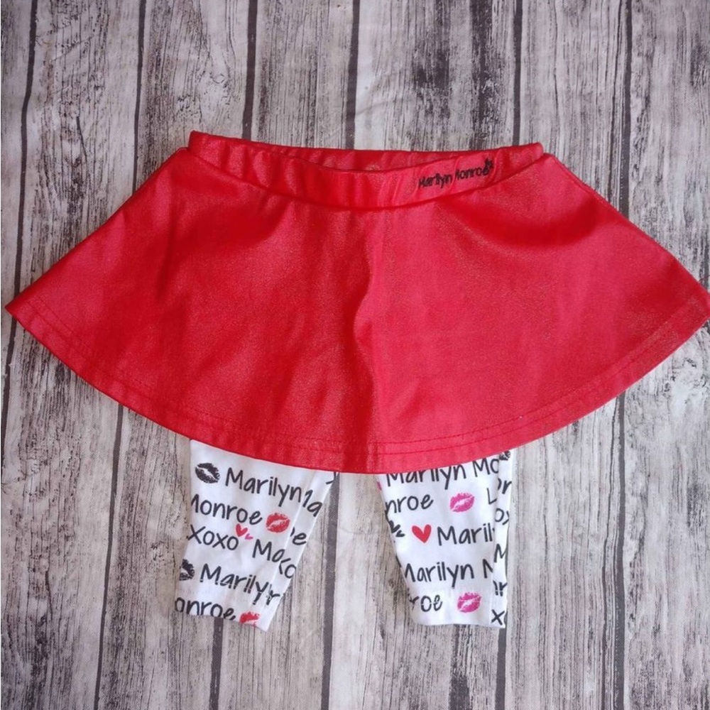 0/3 month baby girl Marilyn Monroe leggings w/ attached faux leather red skirt